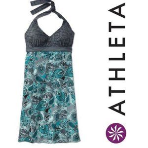 Athleta Printed Pack Halter Dress Green Gray SIZE 2 #553308 w/ Pocket